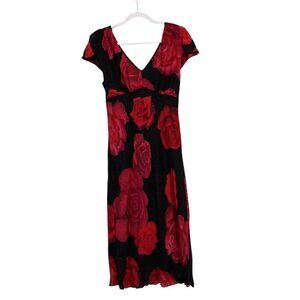 Vintage Y2K Babydoll Midi Dress Size 10 Floral Chiffon Dark Romantic Goth Grunge